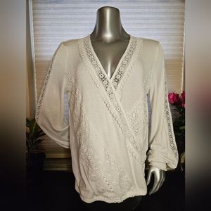 INC International Concepts Lace Sleeve Top - Size M